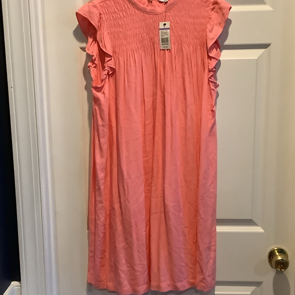 Crown & Ivy‎ coral Ruffled Midi Dress, sleeveless, new